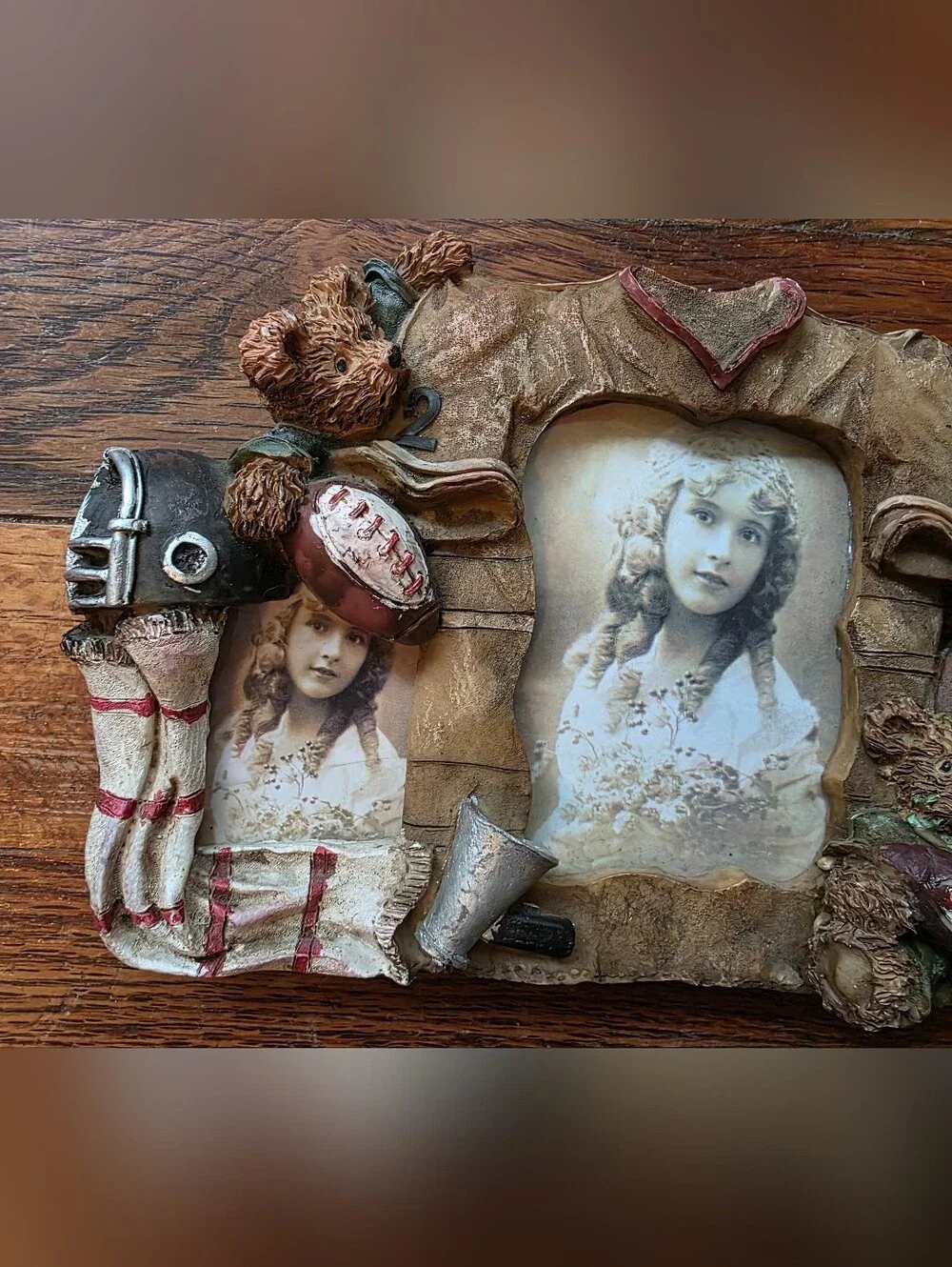Home Accent 3 Photo Collage Teddy Bear Football Theme Picture Frame